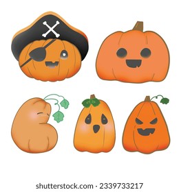 Happy Halloween. Set with pumpkins, Vector illustration for Holiday poster, greeting card, party invite
