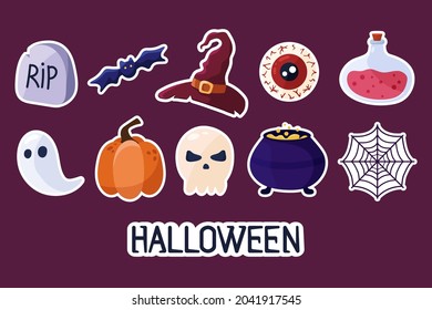 Happy Halloween. Set of stickers. Set of halloween elements. Isolated. Vector illustrator.