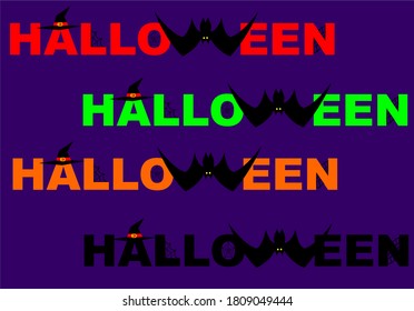 Happy Halloween set text with bat, hat, and spider web