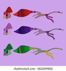Happy Halloween!  a set that includes cute witch brooms and magic mushrooms in blue, purple,red and green colors.This can be used for decoration,as icons or illustrations for anything.