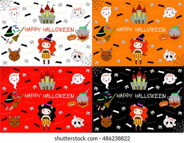 Happy Halloween set. Vector Illustration.cute witch.