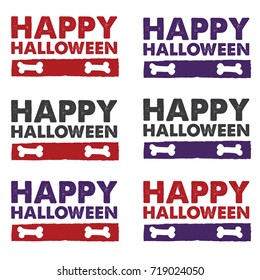 Happy Halloween several banners logo poster for invite or post with cute doodle text in purple and red