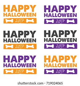 Happy Halloween several banners logo poster for invite or post with cute doodle text in purple and orange