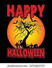 Happy Halloween shirt print template scary themed horror ghost pumpkin witch boo vector