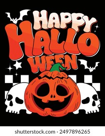 Happy Halloween shirt print template scary themed horror ghost pumpkin witch boo vector