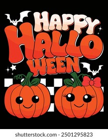 Happy Halloween shirt print template scary themed horror ghost pumpkin witch boo vector