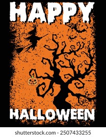 Happy Halloween, shirt print template Halloween pumpkin bat tree vector scary dark vintage background, Bat Witch Shirt, Boo Halloween Vibes, Witchy vibes designs, cute Halloween designs, Great funny 
