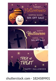 happy halloween shopping season banners group design off sale and ecommerce theme Vector illustration