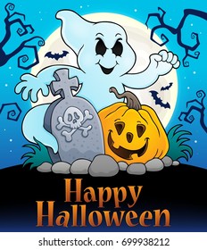Happy Halloween sign with ghost subject - eps10 vector illustration.