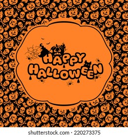 Happy Halloween sign for Halloween with a hat and pumpkin