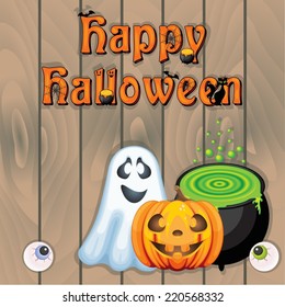 Happy Halloween sign on wooden background 