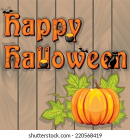 Happy Halloween sign on wooden background 