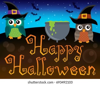 Happy Halloween sign with owls 1 - eps10 vector illustration.