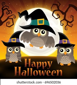 Happy Halloween sign with owls 2 - eps10 vector illustration.
