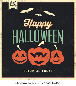 Happy Halloween Sign With Pumpkins / Vintage Template / Retro Background / Trick Or Treat