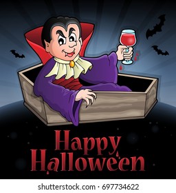 Happy Halloween sign with vampire - eps10 vector illustration.