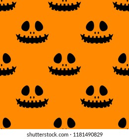 Happy Halloween silhouette black easy jackolantern seamless pattern. Jack lantern Vector illustration isolated on orange background.