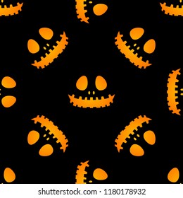 Happy Halloween silhouette easy jackolantern seamless pattern. Jack lantern Vector illustration isolated on black background.