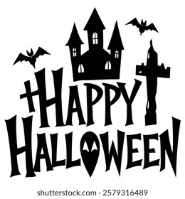 Happy halloween silhouette illustration on white background