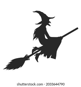 Happy Halloween Silhouette Old Witch.- Vector illustration