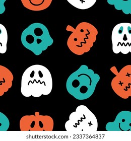 Happy halloween silhouette seamless pattern. Perfect print for paper, stationery. Doodle vector illustration for decor and design.