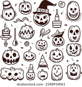 Happy Halloween silhouette set collection of Halloween icon and element isolated on white background