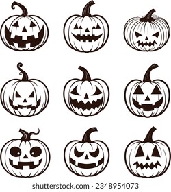 Happy Halloween silhouette set collection of Halloween icon and element isolated on white background