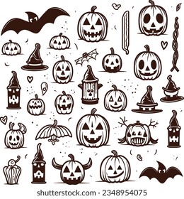 Happy Halloween silhouette set collection of Halloween icon and element isolated on white background