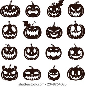 Happy Halloween silhouette set collection of Halloween icon and element isolated on white background