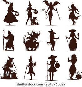 Happy Halloween silhouette set collection of Halloween vector elements