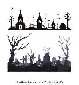 Happy Halloween silhouette set collection of Hallowee vector elements