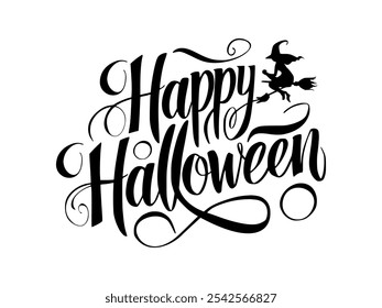 happy Halloween, silhouette, typography, holidays vector illustration