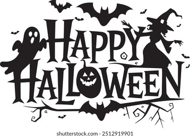 Happy Halloween Silhouette typography vector art 