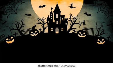 Happy halloween silhouette vector illustration for web banner etc. (text space )