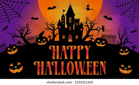 Happy halloween silhouette vector illustration for web banner etc.