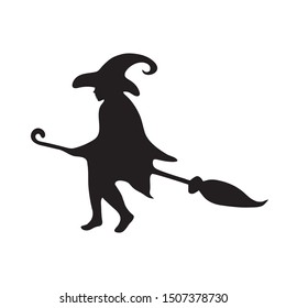 Happy Halloween. Silhouette of a witch flying on a broomstick on a white isolated background. Vector image esp 10