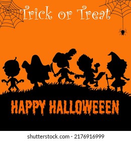 Happy Halloween. Silhouettes of Children in Halloween Costumes