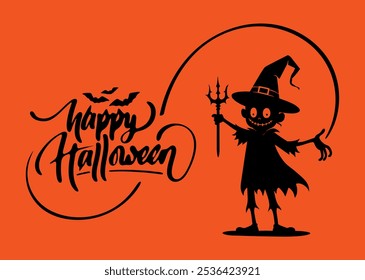 Happy Halloween simple modern abstract greetings illustration creative design for a witch cartoon silhouette design