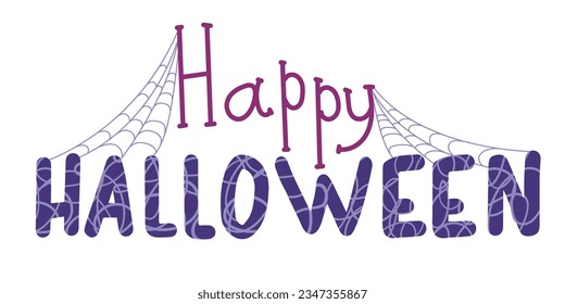 Feliz Halloween simple grabado vectorial con web. Carteles de vacaciones para pancartas. Afiche de Feliz Halloween, tarjeta de saludo, invitación. Ilustración vectorial.