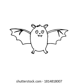 Happy Halloween. Single cute bat icon . Hand drawn vector illustration in doodle style outline drawing isolated on white background.