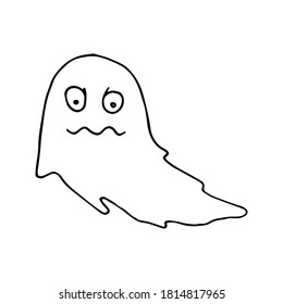 Happy Halloween. Single evil ghost icon . Hand drawn vector illustration in doodle style outline drawing isolated on white background.