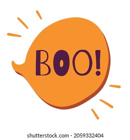 Happy Halloween single phrase for celebration holiday quote in a colorful orange speech bubble. Template for greeting card, party invitation, poster, sale banner. Hand drawn decorative design element.