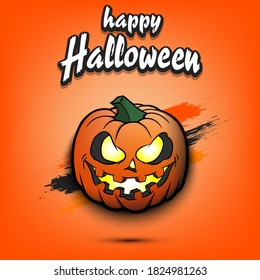 Happy Halloween. Sinister smiling pumpkin. Design template. Pattern for banner, poster, greeting card, flyer, party invitation. Vector illustration
