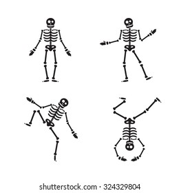 Happy Halloween skeleton illustration, zombie from bones and skull. Vector skeletons set. Halloween bones and skulls. Halloween collection