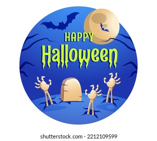 happy halloween with skeleton rising from the grave