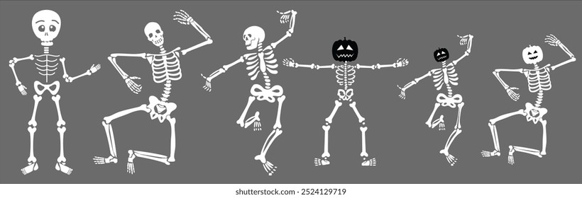 Feliz Halloween, Esqueletos, Esqueleto de dança de festa de Halloween e Vetor de Camisa de Esqueleto