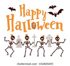 Happy Halloween with skeletons . Vector