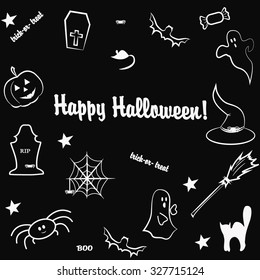 Happy Halloween, sketches of icons vector set