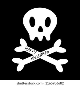 Happy Halloween. Skull with bone crosswise icon shape. White crossbones. Skeleton body part sign symbol. Cute cartoon simple character. Pirate flag element Black background Isolated Flat design Vector