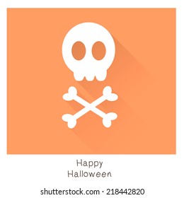 Happy Halloween skull and bones flat style card, template, banner.